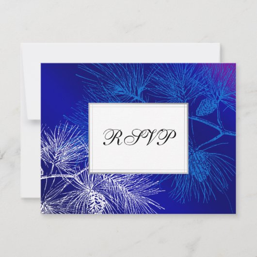 Blauw Wit Vakantie Pine Custom RSVP Kaarten (Voorkant)