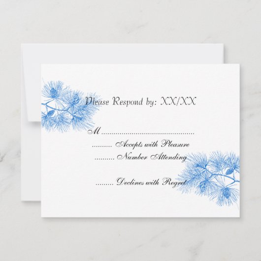 Blauw Wit Vakantie Pine Custom RSVP Kaarten (Achterkant)