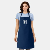 Blauw-wit van het initiaal van monogram aanpassen schort (Gedragen)