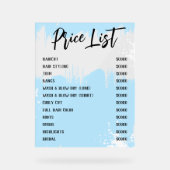 Blauw Wit Verf Spatter Chique Salon prijslijst Acryl Bord (Voorkant)