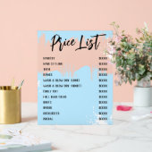 Blauw Wit Verf Spatter Chique Salon prijslijst Acryl Bord (Huwelijk)