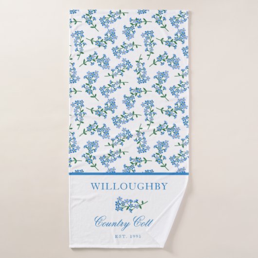Blauw wit vergeet me niet badhanddoek (Badhanddoek)