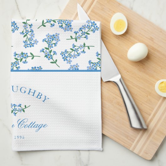 Blauw wit vergeet me niet theedoek (Quarter Fold)