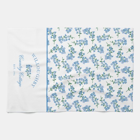 Blauw wit vergeet me niet theedoek (Horizontaal)