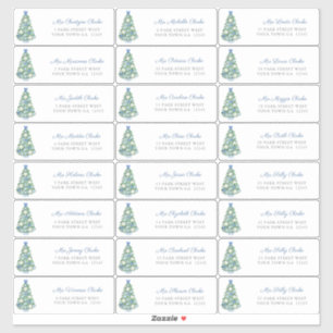Blauw Wit Versierde Boom Kerst Kaarten Adres Sticker