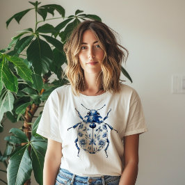 Blauw & Wit Versierde Kever T-shirt
