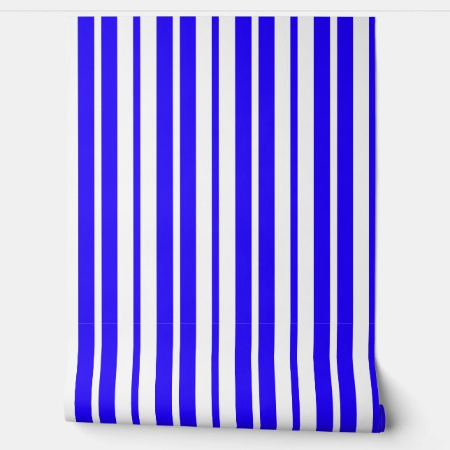 Blauw wit verticaal strepenpatroon behang (Afrollen)