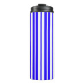 Blauw wit verticaal strepenpatroon thermosbeker (Voorkant)