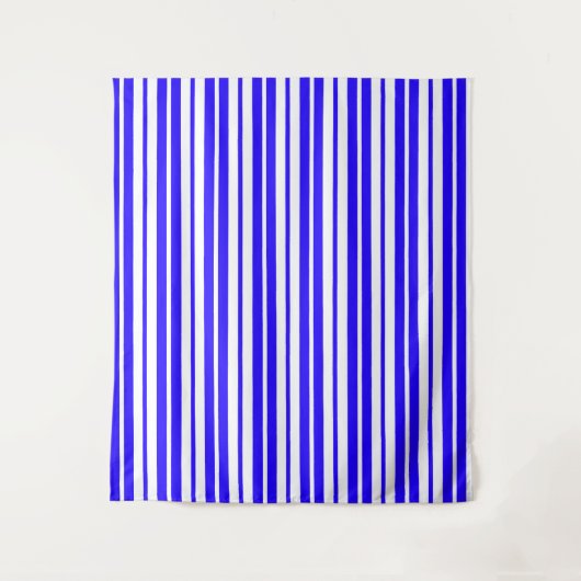 Blauw wit verticaal strepenpatroon wandkleed (Voorkant)