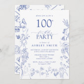 Blauw & Wit Victoriaans 100ste Verjaardagsfeestje  Kaart (Voorkant / Achterkant)