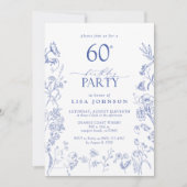 Blauw & Wit Victoriaans 60ste Verjaardagsfeestje B Kaart (Voorkant)