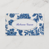 Blauw & Wit Victoriaans geïnspireerd Bloemontwerp Visitekaartje (Voorkant)
