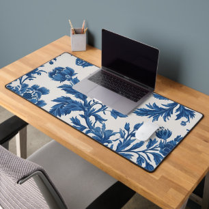 Blauw & Wit Victoriaans geïnspireerde Bloemenprint Bureaumat