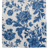 Blauw & Wit Victoriaans geïnspireerde Bloemenprint Douchegordijn (Voorkant)