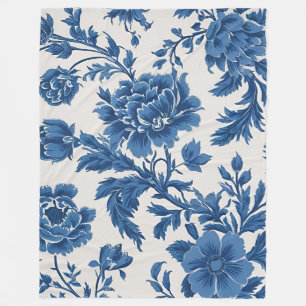 Blauw & Wit Victoriaans geïnspireerde Bloemenprint Fleece Deken