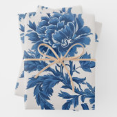 Blauw & Wit Victoriaans geïnspireerde Bloemenprint Inpakpapier Vel (In situ)