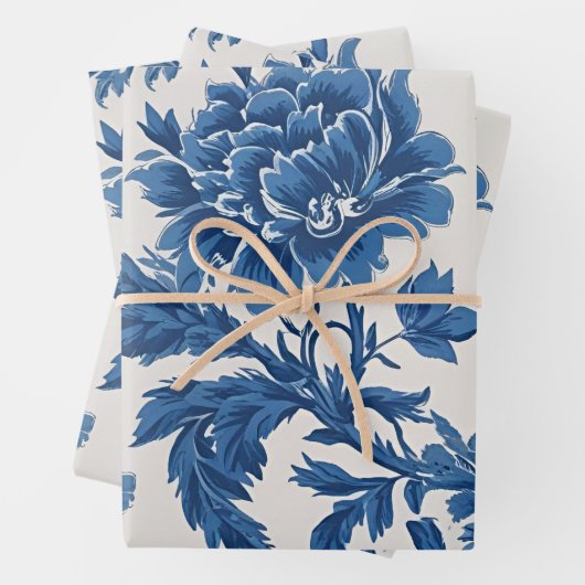 Blauw & Wit Victoriaans geïnspireerde Bloemenprint Inpakpapier Vel (In situ)