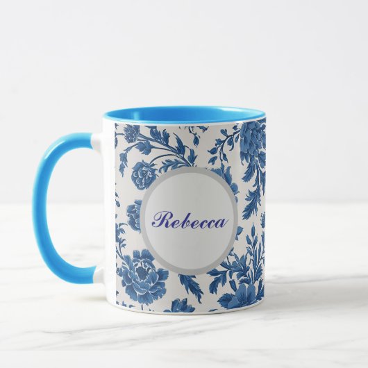 Blauw & Wit Victoriaans geïnspireerde Bloemenprint Mok (Links)