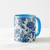 Blauw & Wit Victoriaans geïnspireerde Bloemenprint Mok (Voorkant rechts)