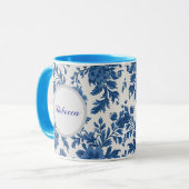 Blauw & Wit Victoriaans geïnspireerde Bloemenprint Mok (Voorkant links)