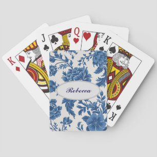 Blauw & wit Victoriaans-geïnspireerde Bloemenprint Pokerkaarten