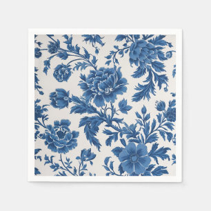 Blauw & Wit Victoriaans geïnspireerde Bloemenprint Servet