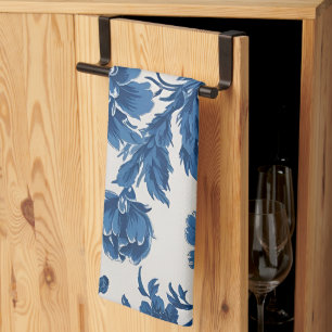 Blauw & Wit Victoriaans geïnspireerde Bloemenprint Theedoek