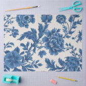 Blauw & Wit Victoriaans geïnspireerde Bloemenprint Tissuepapier (Craft)