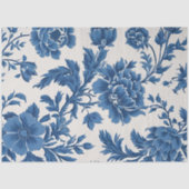 Blauw & Wit Victoriaans geïnspireerde Bloemenprint Tissuepapier (Voorkant)