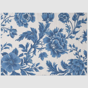 Blauw & Wit Victoriaans geïnspireerde Bloemenprint Tissuepapier