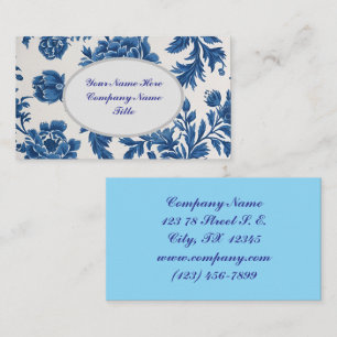 Blauw & Wit Victoriaans geïnspireerde Bloemenprint Visitekaartje