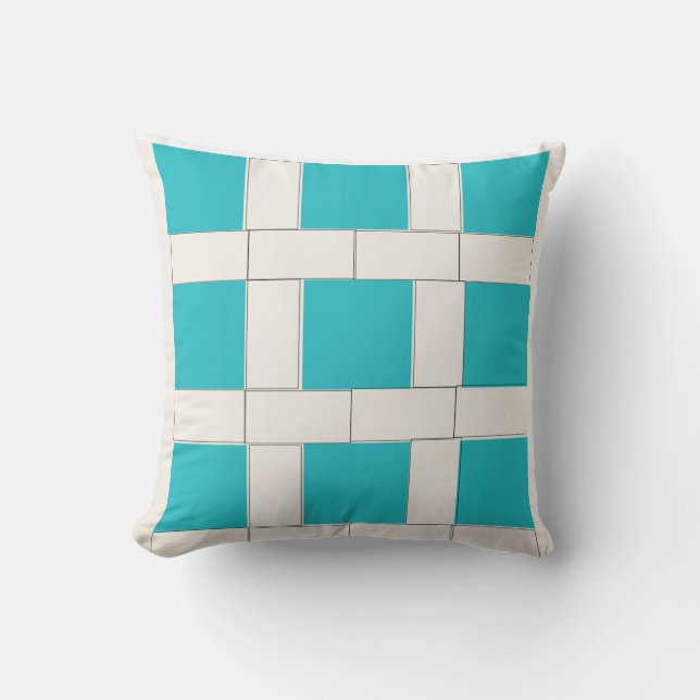Blauw & Wit Vierkant Patroon Kussen (Voorkant)