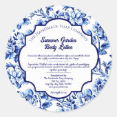 Blauw & Wit Vintage Bloem Cosmetica Etiket (Voorkant)