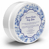 Blauw & Wit Vintage Bloem Cosmetica Etiket