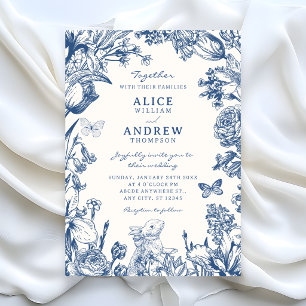 Blauw wit Vintage bloemmotief botanische trouw Kaart