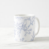 Blauw wit vintage bloemmotief koffiemok (Voorkant rechts)