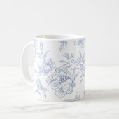 Blauw wit vintage bloemmotief koffiemok (Voorkant links)