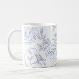 Blauw wit vintage bloemmotief koffiemok