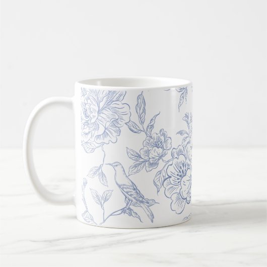 Blauw wit vintage bloemmotief koffiemok (Links)