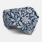 Blauw & Wit Vintage Bloemmotief Stropdas (Opgerold)