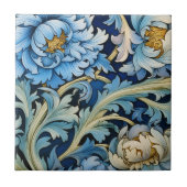 Blauw & Wit Vintage Bloemmotief Tegeltje (Voorkant)