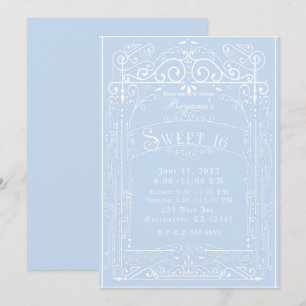 Blauw & Wit Vintage Victoriaanse Deco Sweet 16 Fee Kaart