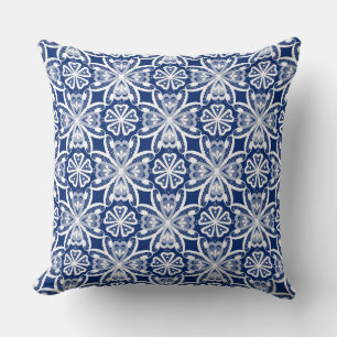 Blauw wit visnet retro kant kussen