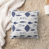 Blauw wit vissenpatroon op golvend Gevist net Kussen (Deken)