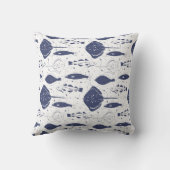 Blauw wit vissenpatroon op golvend Gevist net Kussen (Achterkant)