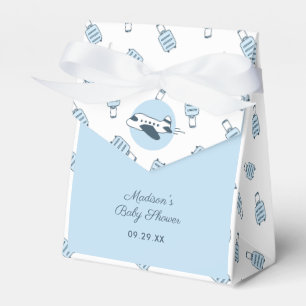 Blauw Wit Vliegtuig + Bagagepatroon Baby shower Bedankdoosjes