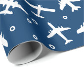 Blauw-wit vliegtuigpatroon cadeaupapier (Rol Hoek)