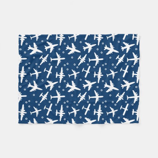 Blauw-wit vliegtuigpatroon fleece deken (Voorkant (Horizontaal))