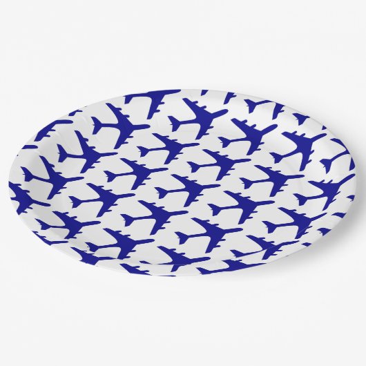 Blauw wit vliegtuigpatroon papier borden papieren bordje (Gekanteld)