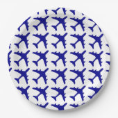 Blauw wit vliegtuigpatroon papier borden papieren bordje (Voorkant)